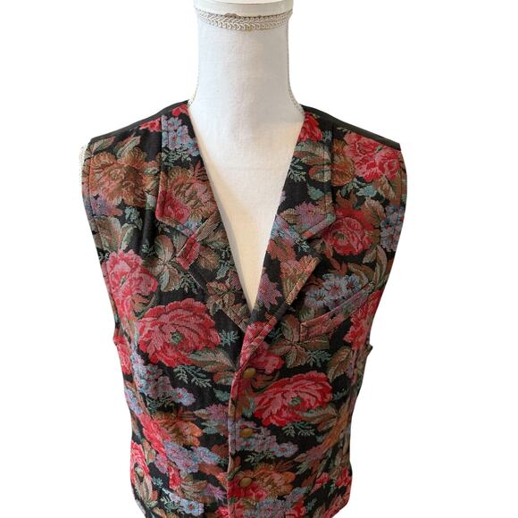 Vintage Liz Wear Claiborne Floral Tapestry Vest 12 - Picture 2 of 6